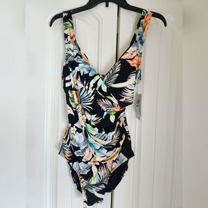 Jantzen Black and Multicolor Floral Swimsuit Sz8 W/ Tummy Control NEW!